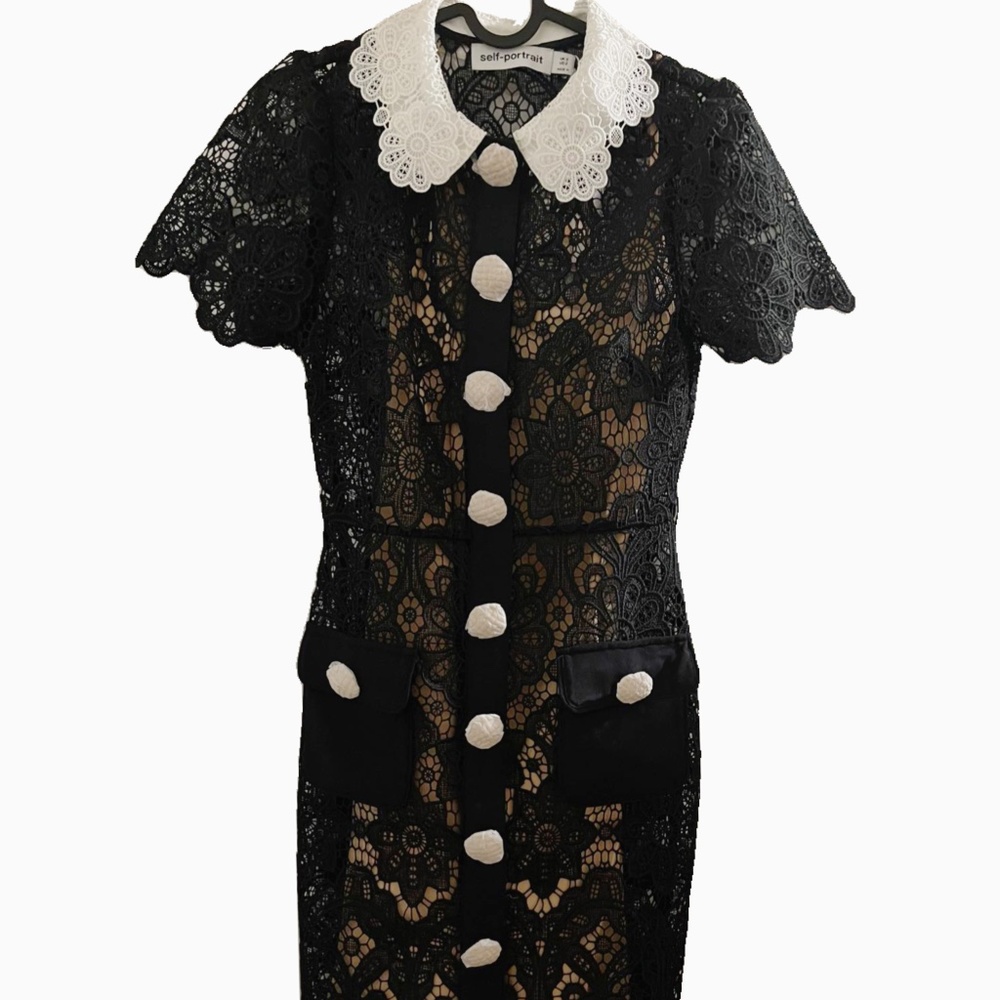 Black Floral Guipure Mini Dress